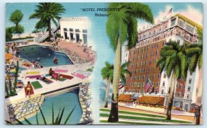 HAVANA, Cuba ~ Roadside HOTEL PRESIDENTE Pool & Palms  c1950s Linen Postcard