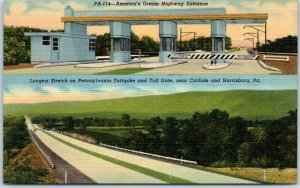 1940s Longest Stretch and Toll Gate Pennsylvania Turnpike Near Carlisle Postcard