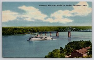 Burlington Iowa Excursion Boat and MacArthur Bridge Postcard G24