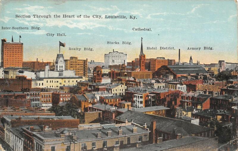 Louisville Kentucky~Birdseye Panorama~Landmarks Noted~Rooftops~1910 Postcard 