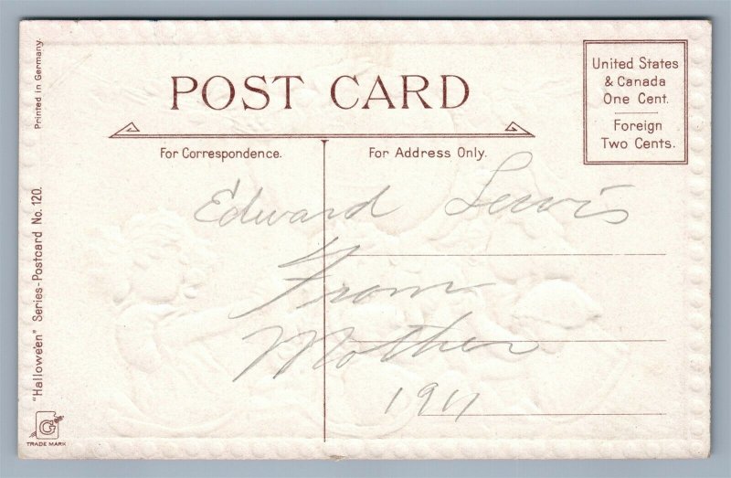 HALLOWEEN ANTIQUE EMBOSSED POSTCARD by FRANCES BRUNDAGE