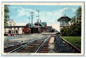 1918 Railway Station Locomotive Train Westfield Massachusetts Vintage Postcard