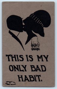 c1910's Silhouette Romance Kissing This Is My Only Bad Habit Cooper IA Postcard