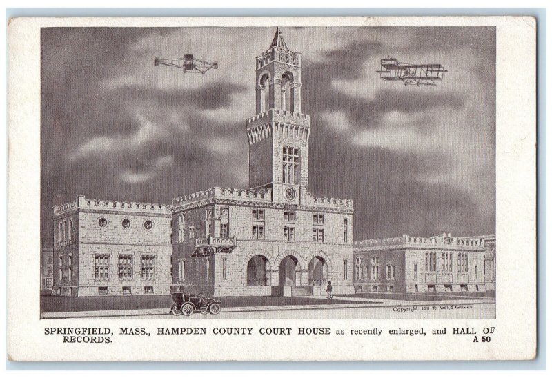 c1910 Antique Airplanes Hampden County Court House Springfield MA Postcard