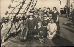 Men & Women on Ship Deck c1910 Real Photo Postcard
