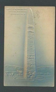 1907 Post Card Bennington VT Battle Monument Blue & Cream Airbrushed Embossed