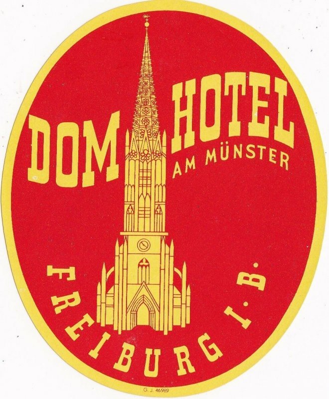 Germany Freiburg Dom Hotel am Muenster Vintage Luggage Label sk3159