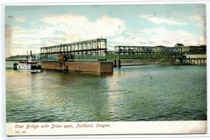 Steel Bridge with Draw Open Portland Oregon 1910c postcard