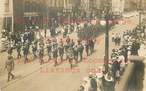 NY, Poughkeepsie, New York, RPPC, Main Street, Military Parade, Marching Band