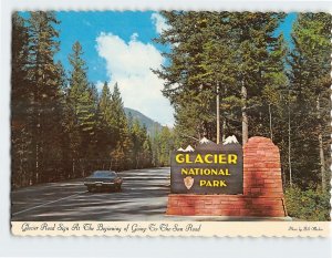 Postcard Glacier Road Sign At The Beginning of Going-To-The-Sun Road, Montana