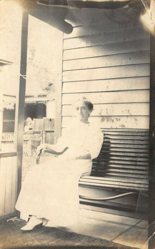 Pittsburgh Kansas~Randie?~Lady in White on Her Porch~1913 Real Photo Postcard 