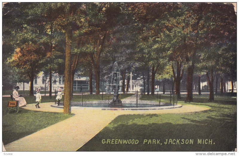 JACKSON, Michigan, PU-1913; Greenwood Park, Fountain