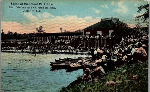 c1910 ATLANTA GA PIEDMONT PARK MEN WOMEN CHILDREN BATHING BOATS POSTCARD 34-216