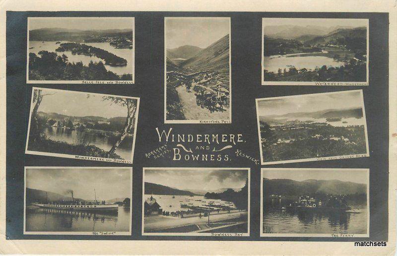 1917 Windrmere Bowness multi View UK RPPC Real photo postcard 10312