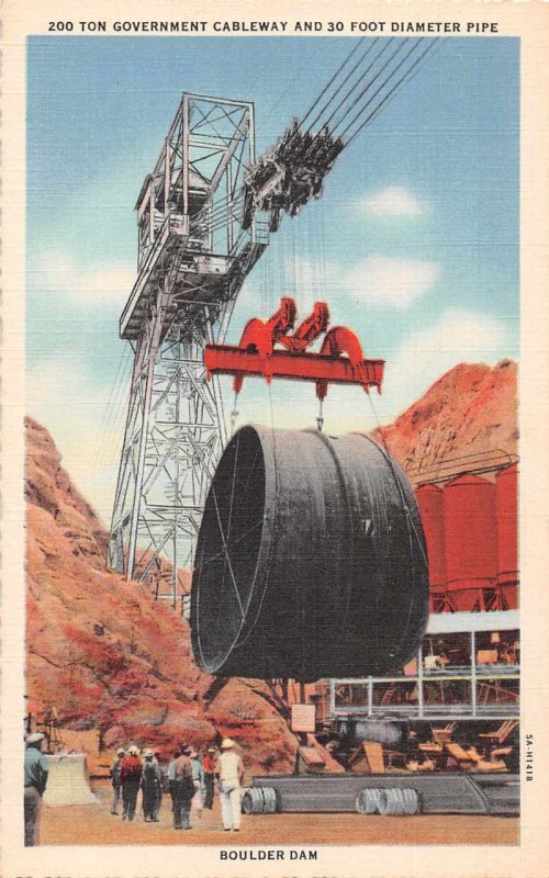 Boulder Dam Nevada Construction Lifting Pipe Vintage Postcard AA9718