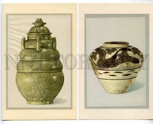434293 CHINA treasures antiquity set 4 postcards-images on mat original cover