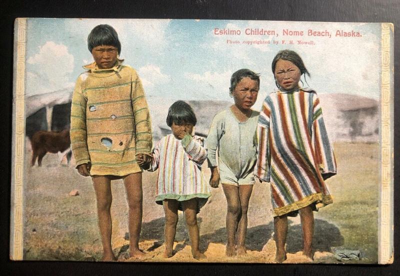 Mint Alaska USA Color Picture Postcard Eskimo Children Nome Beach