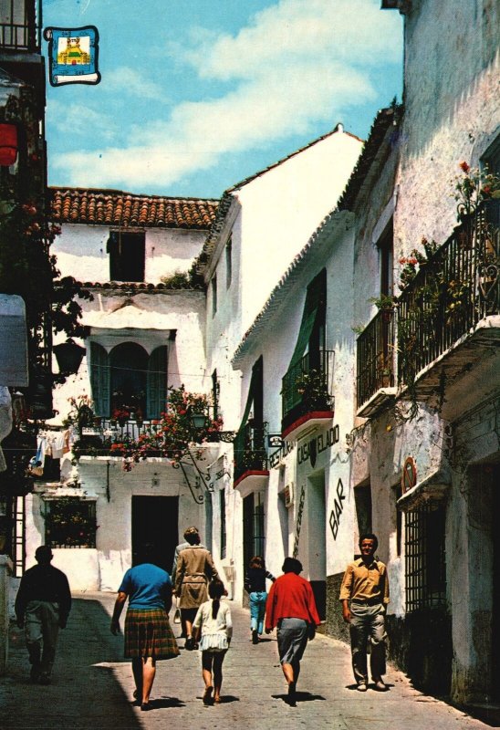 Vintage Postcard Malaga Calle Tipica Typical Street With Flowers Marbella Spain