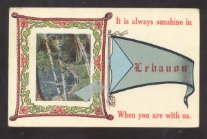 LEBANON NEBRASKA BLUE PENNANT VINTAGE POSTCARD TO MANHATTAN KANSAS 1915