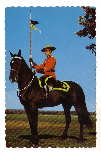 Lone RCMP Police Officer on Horseback with Flag, Canada Pride