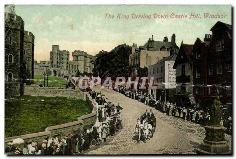 Old Postcard The King Driving Down Windsor Castle Hill