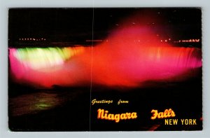 Greetings, Niagara Falls Illuminated By Night, Chrome New York c1977 Postcard  