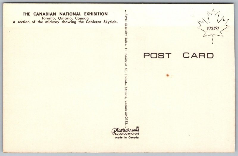 Vtg Toronto Canada Canadian National Exhibition Midway Cablecar Skyride Postcard
