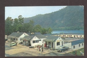 GAULEY BRIDGE WEST VIRGINIA EDGEWATER STEAK HOUSE GAS STATION OLD CARS POSTCARD