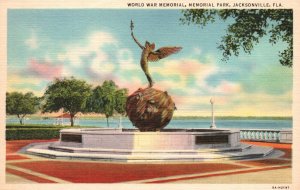 Vintage Postcard World War Memorial Park Monument Statue Jacksonville Florida FL