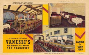 Vanessi's Restaurant & Bar Interior San Francisco California linen postcard
