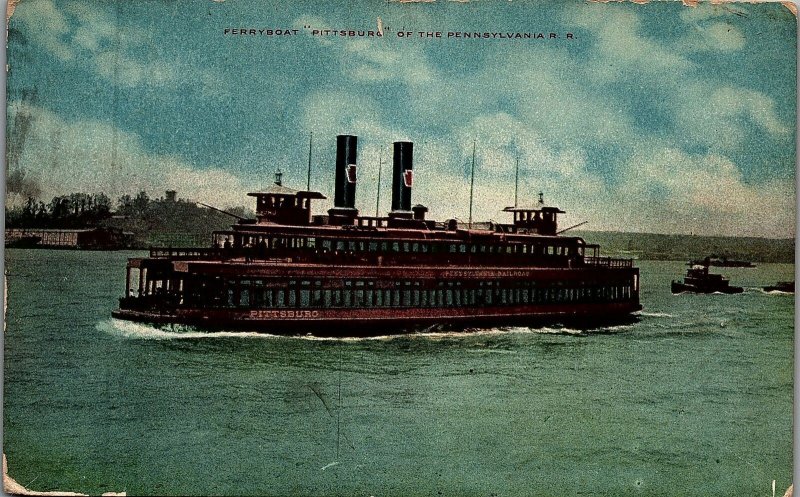 1920s FERRYBOAT PITTSBURG OF THE PENNSYLVANIA RAILROAD WEEHAWKEN POSTCARD 20-275 