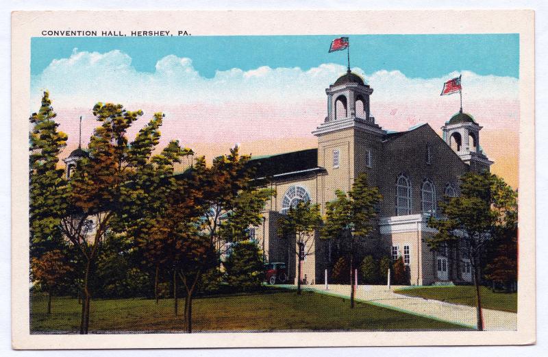 1915-1930 Hershey PA Convention Hall White Border RARE Antique Tichnor Postcard