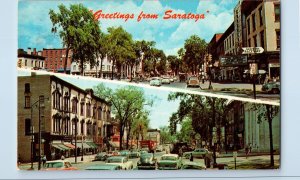 Saratoga Springs New York NY Postcard Greetings Historic Broadway Multiview 1960