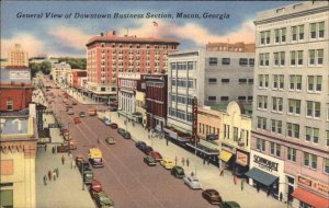 Macon Georgia GA Birdseye View Street Scene c1940s Linen Postcard