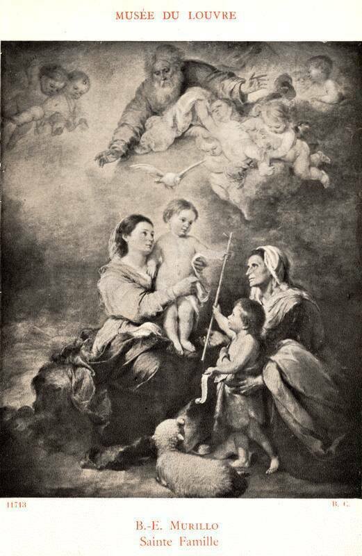 Saint Famille by Murillo Musee Du Louvre Angels God Children Lamb Vintage