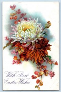 Easter Postcard Wishes Chrysanthemum Flowers Floral Embossed Tuck c1910's