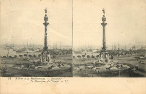 Stereoview Postcard Autour De La Mediterranee Barcelona Monument De Colomb 24
