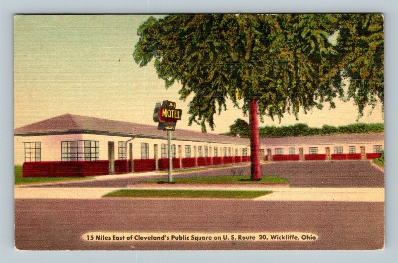 Wickliffe OH, J&L Motel, Advertising US Route 20, Vintage Linen Ohio Postcard