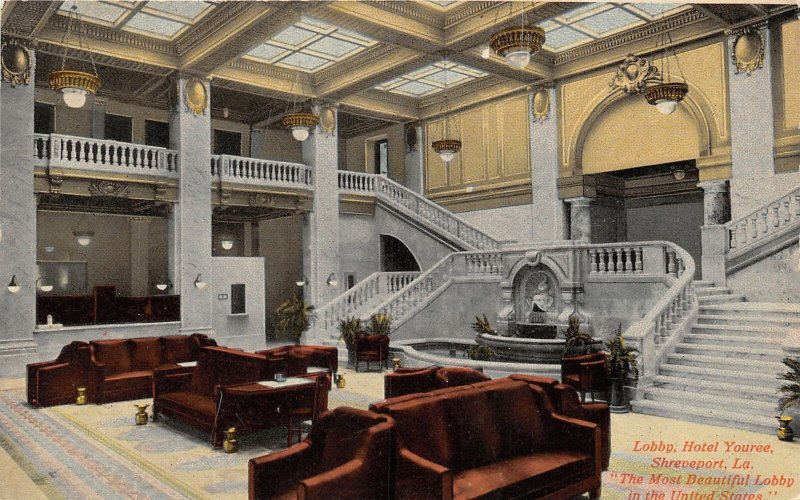 H79/ Shreveport Louisiana Postcard c1910 Hotel Youree Interior Lobby  41