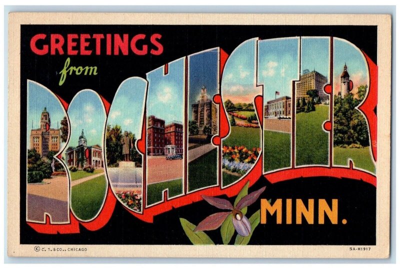 1948 Greetings From Rochester Minnesota MN, Large Letters Vintage Postcard 