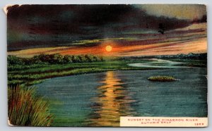 Guthrie Oklahoma~Sunset On Cimarron River~SH Kress PM 1910 Postcard