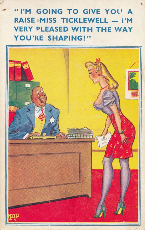 Sexy Secretary Gets Raise From Boss Trousers Comic Humour Postcard Hippostcard