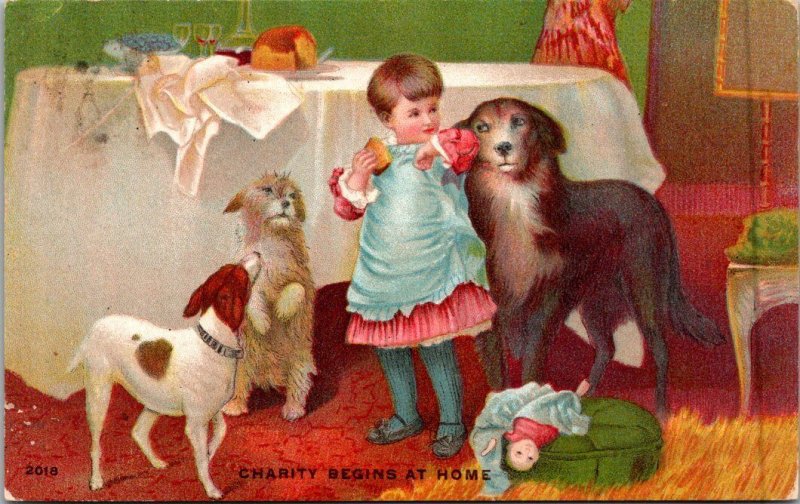 Young Girl With Dog Charity Begins At Home 1909