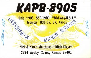 QSL Radio Card From Salina Kansas KAPB-8905