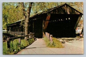 Ohio Town Lattice Covered Bridge Over Mahoning River Vintage Postcard 0069
