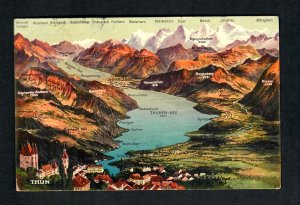 FR13b Switzerland 1900  Colored Map THUN  Town Mountains Water way