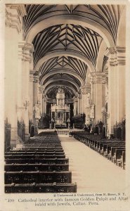 RPPC CATHEDRAL GOLDEN PULPIT CALLAO PERU REAL PHOTO POSTCARD (c 1920s)