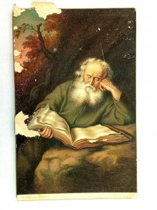 Vintage Postcard 1910s Elderly Man Reading Book on Rock Portrait Worlds Gallerie