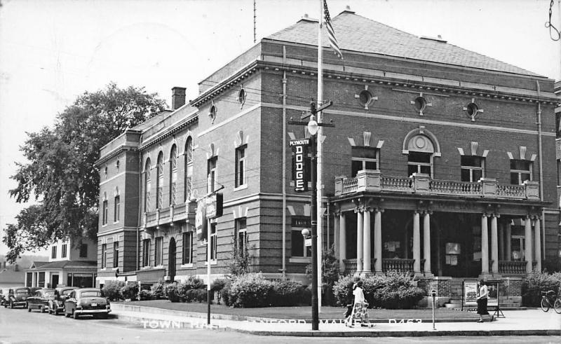 Sanford ME Town Hall Dodge Plymouth Sign Old Cars RPPC