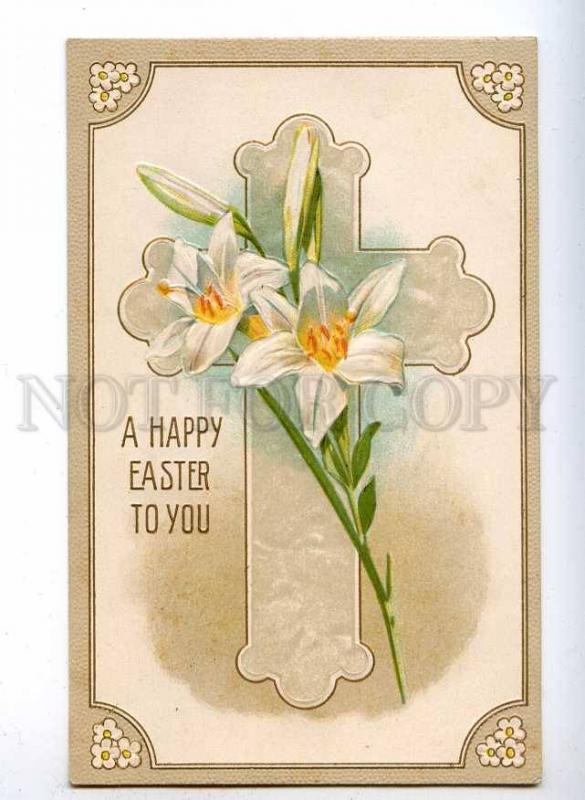 189575 Happy EASTER Lily Flowers Vintage EMBOSSED PC